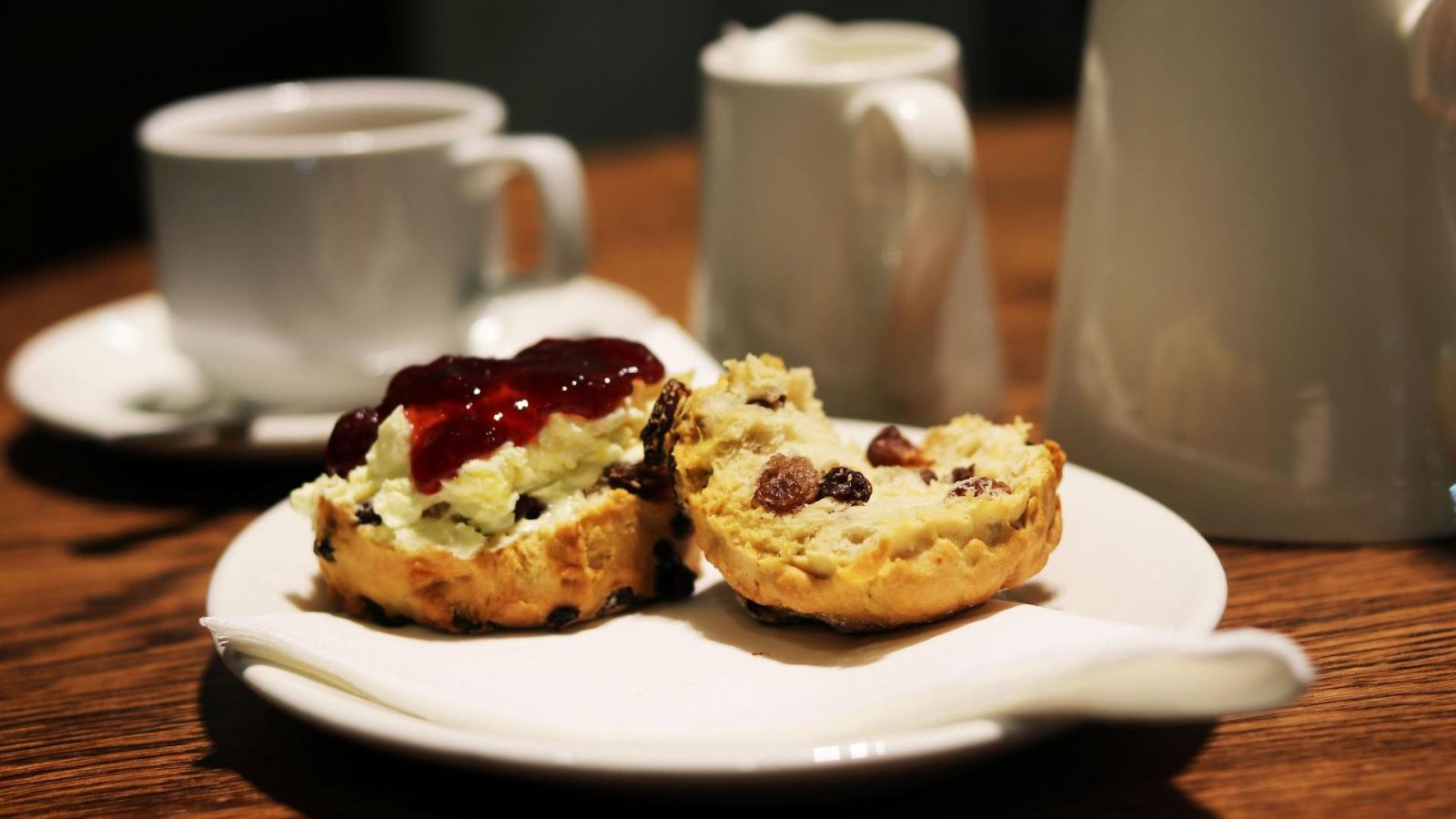 Scone with cream and jam 